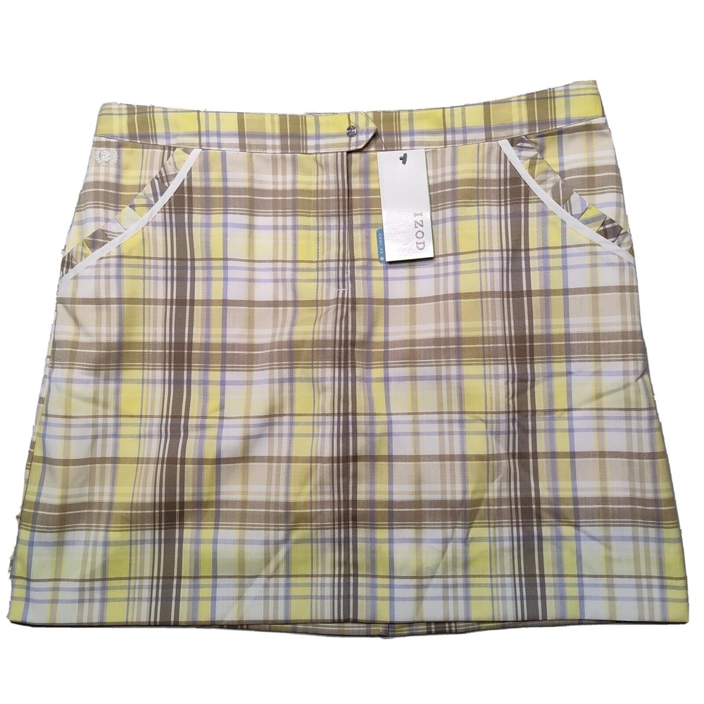IZOD Golf Classix COOL-FX Women Size 8 Yellow Plaid Skort NEW